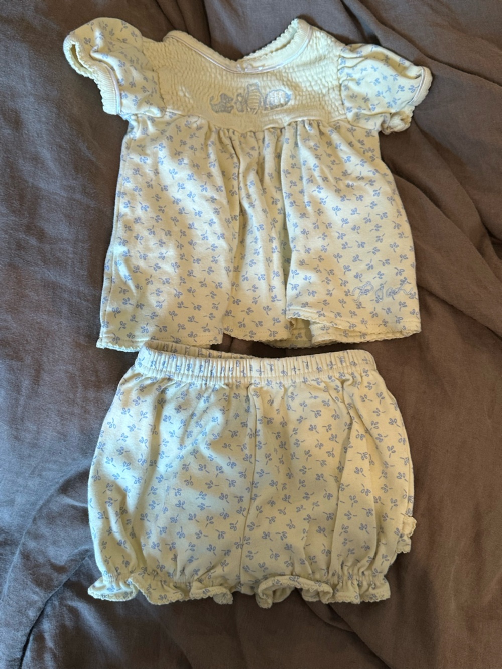 Disney Winnie the Pooh Yellow Cotton Set with Blue Floral Print